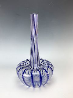 Schneider LeVerre Francais Blue Striped Vase Signed