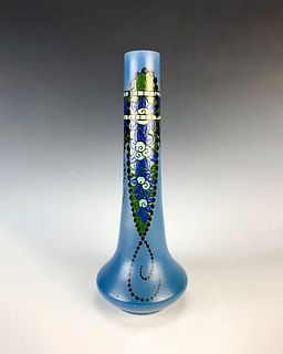 Art Deco Enameled Glass Vase Signed Leune