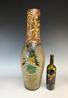 Monumental Signed LeGras Cameo Enameled Vase
