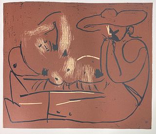 Pablo Picasso - Femme couchee et homme au grand chapeau