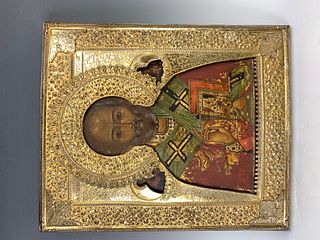 Russian Silver Hand Painted Icon C1900