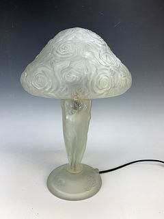 Rare Signed Muller Fres Nudes Frosted Glass Lamp