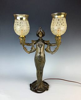 Lucien Alliot (1877-1967) Art Nouveau Lady Lamp