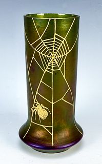 Bohemian Glass Vase w/Spider & Web