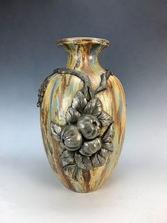 Roger Guerin (1896-1954) Pottery Vase w/Pewter