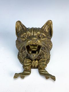 Wonderful Antique Bronze Cat Inkwell Mrkd Bergman