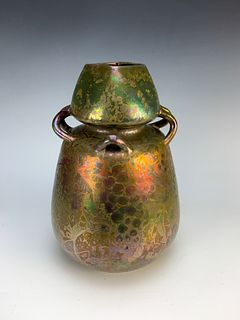 Clement Massier (1844-1911) Iridescent Vase w/hand