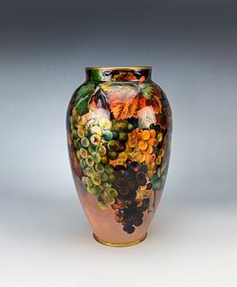 Alexandre Marty Large Limoges Enamel "Grapes" Vase