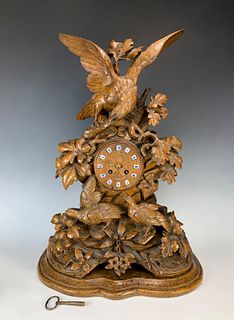 Black Forest Walnut Carved Mantel Clock