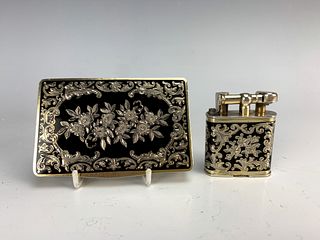 Austrian Silver & Enamel Snuff Box+Lighter