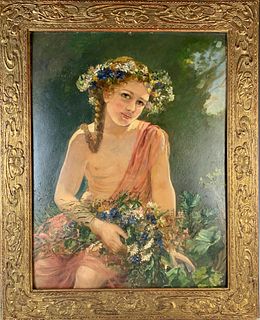 Art Nouveau Painting "Young Girl" Carl Rochling