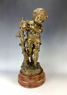 Auguste Moreau Modern Bronze "Boy w/Bird"