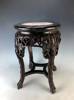 Chinese Tear Carved Table w/Marble Inset