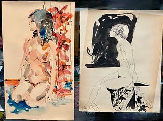 Hendrik Grise (1914-1982) "2Seated Nudes" Watrcolr
