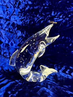 Steuben Glass Figure of a Trout and 18k Gold Fly