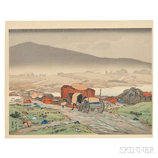 Hashiguchi Goyo (1880-1921), Yakabei Valley in the Rain