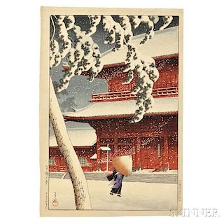 Kawase Hasui (1883-1957), Snow at Zojoji Temple, Shiba
