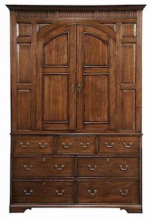 Welsh Paneled and Inlaid Oak Cupboard