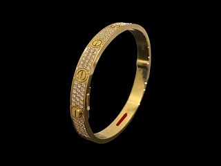 Cartier 18k Yellow Gold Pave Diamond Bracelet Size 19