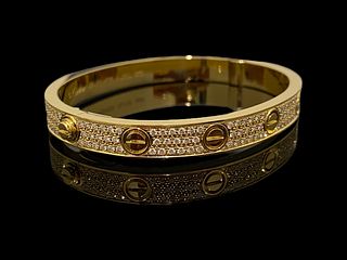 Cartier 18k Yellow Gold Pave Diamond Bracelet Size 17