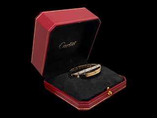 Cartier Double Love 18K Rose & White Gold Pave Diamond Bracelet Size 20