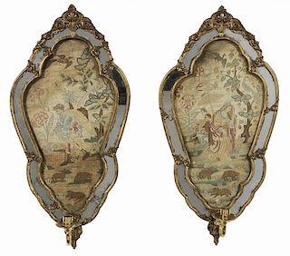 Pair of Gilt Wood and Mirrored Sconces