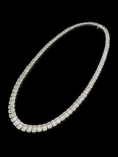 14K White Gold Diamond Necklace & Bracelet set apx 45 tcw VS1-2 E-F of Round and Baguette Dia