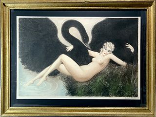 Louis Icart (1888-1950) "Leda and the Swan"