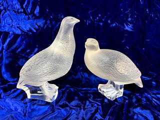Pair of Lalique Quails/Birds