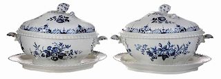 Pair Early Worcester Porcelain Tureens