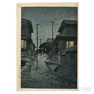 Kawase Hasui (1883-1957), Night Rain at Kawarako