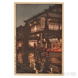 Hiroshi Yoshida (1876-1950), Kagurazaka Street after a Night Rain