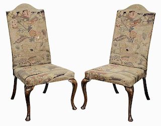 Pair Queen Anne Style Needlepoint-