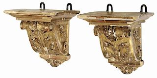 Pair of Finely Carved Giltwood Wall