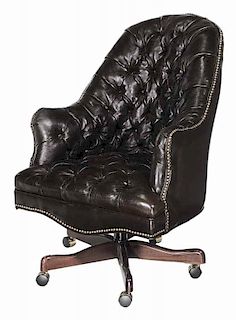 Tufted Leather Upholstered Swiveling