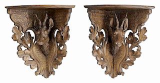 Pair Black Forest Stag-Carved
