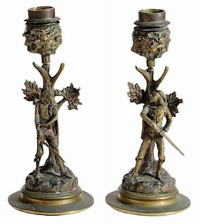 Pair Bronze Figural Candlesticks