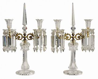 Pair Cut Crystal and Gilt Brass Two-