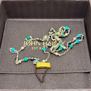 JOHN HARDY SILVER CHAIN WITH MALACHITE AND TURQUOISE