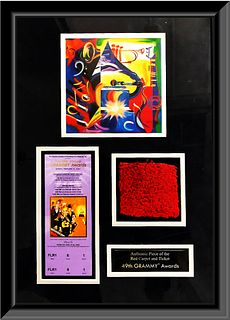 Original carpet swatch and ticket collage from 49th Grammy Awards