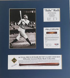 Babe Ruth game used bat fragment. PSA authenticated