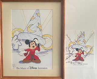 The Magic of Disney Hats Off hand-painted cel and signed postcard. Disney-MGM Studios 2001. Multi-signature postcard