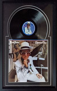 Elton John Greatest Hits signed custom framed vinyl album