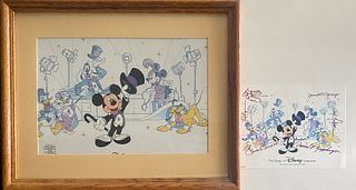 The Magic of Disney Lights Camera Action framed hand painted cel and signed postcard 