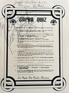 Joseph Walker signed Los Angeles Film Teachers' Association Capra Quiz Sheet