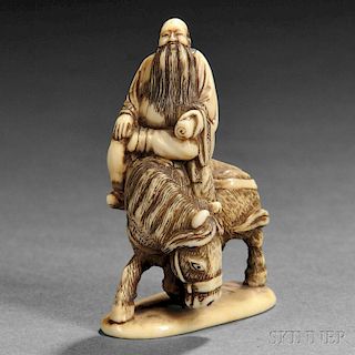 Ivory Netsuke of a Sennin on a Horse