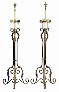 Pair Gilt and Painted Wrought Iron