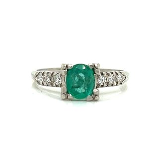 Platinum Art Deco Emerald DiamondÂ  Engagement Ring
