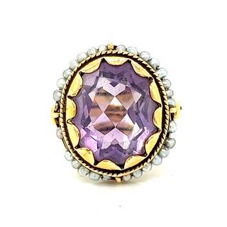 14k Victorian Amethyst Pearl Ring