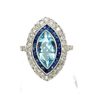 Platinum Aqua Diamond Sapphire Ring